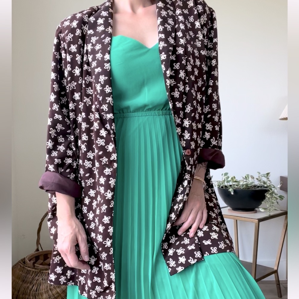 Vintage | ditzy floral blazer jacket satin brown 90s women's